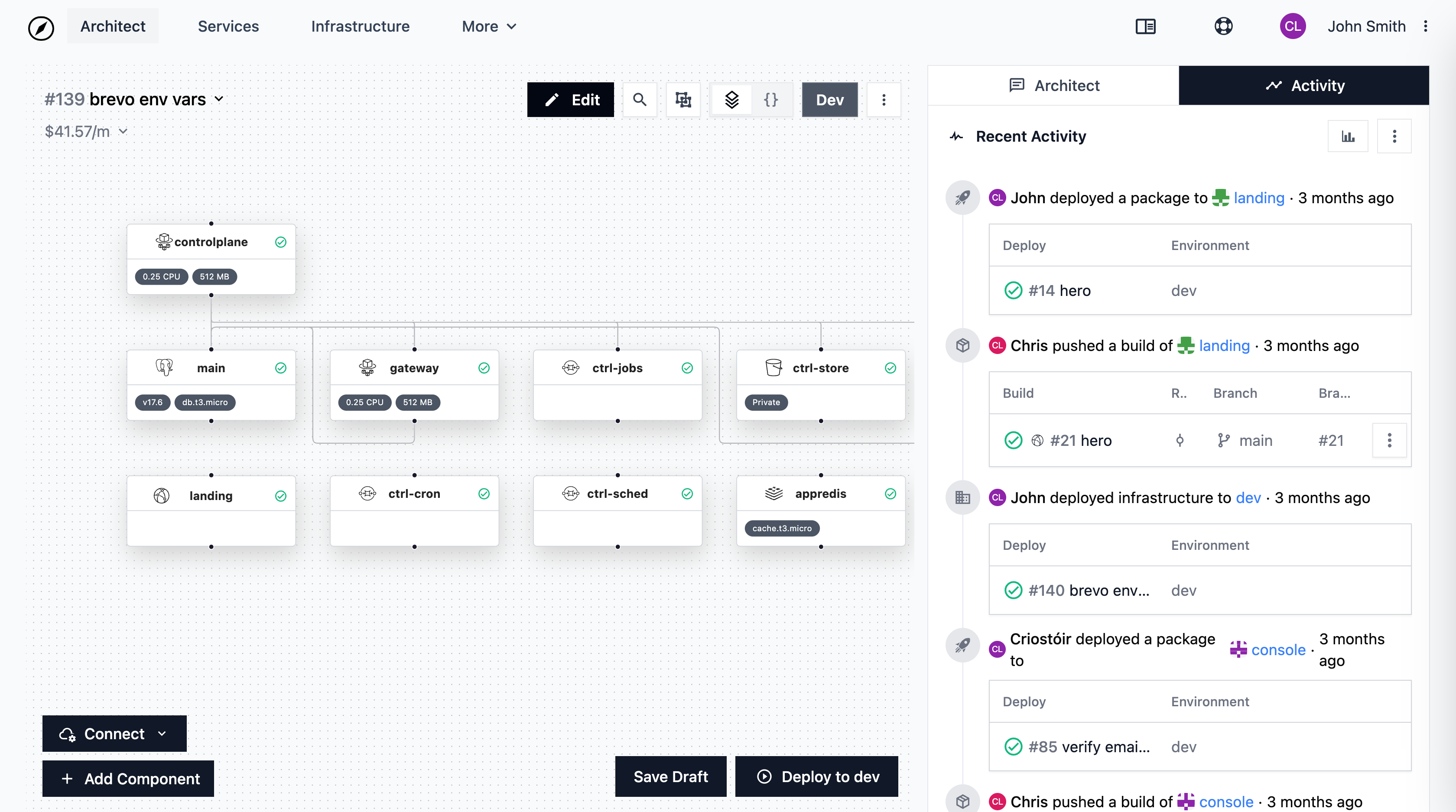 StationOps workspace activity feed showing recent deployments and infrastructure changes